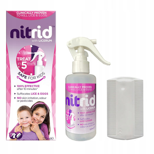 Zestaw Przeciw Wszom Aerozol Spray Grzebień Zabija Wszy W 5min NitRid 150ml